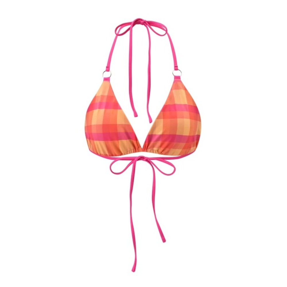 Tiger Mist Ayanna Reversible Bikini Top Gingham Plaid Red Pink Orange Size Small